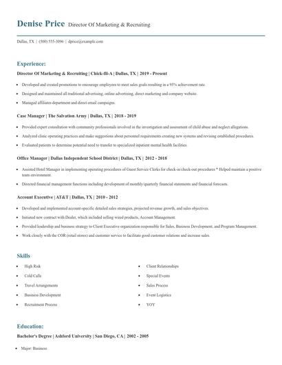 Director Of Marketing & Recruiting Resume
