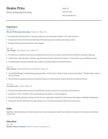 Director Of Marketing & Recruiting Resume