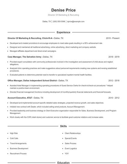 Director Of Marketing & Recruiting Resume