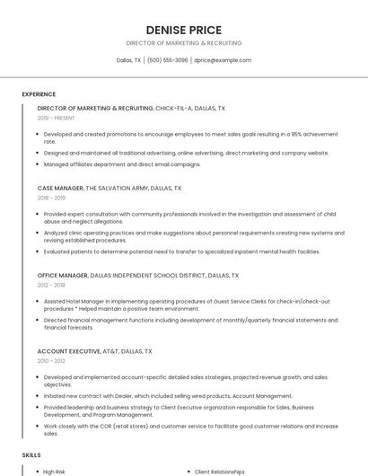 Director Of Marketing & Recruiting Resume