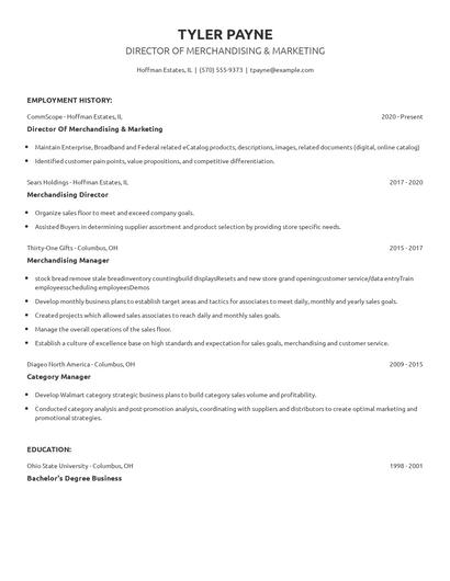 Director Of Merchandising & Marketing Resume