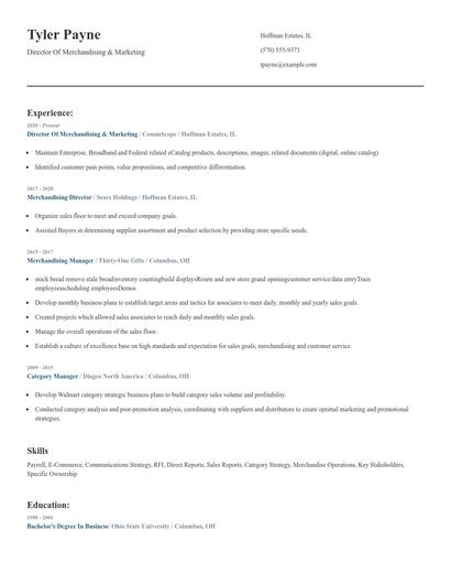 Director Of Merchandising & Marketing Resume
