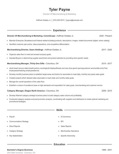 Director Of Merchandising & Marketing Resume