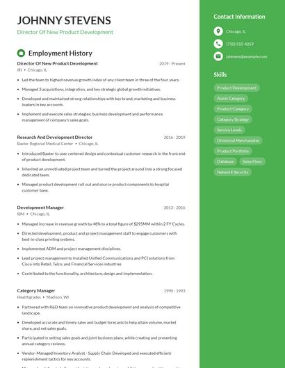 Director Of New Product Development Resume