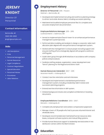 Director Of Personnel Resume