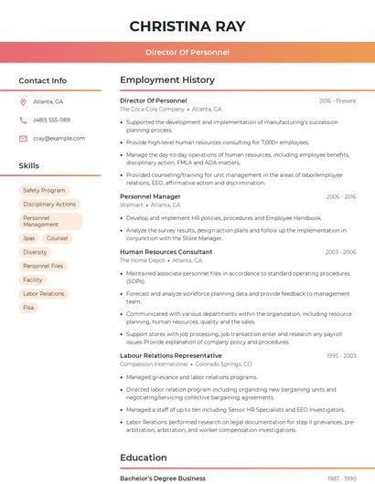 Director Of Personnel Resume