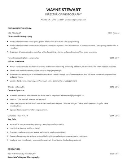 Director Of Photography Resume