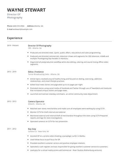 Director Of Photography Resume