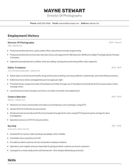 Director Of Photography Resume