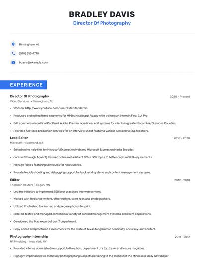 Director Of Photography Resume