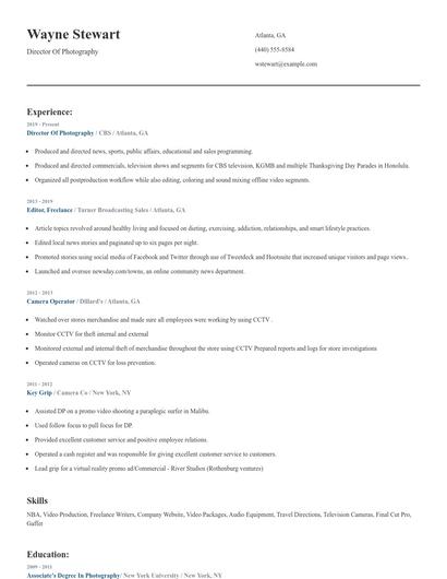 Director Of Photography Resume