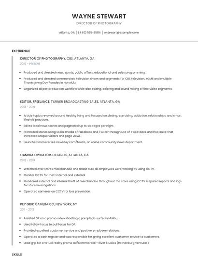 Director Of Photography Resume