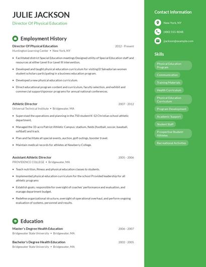 Director Of Physical Education Resume
