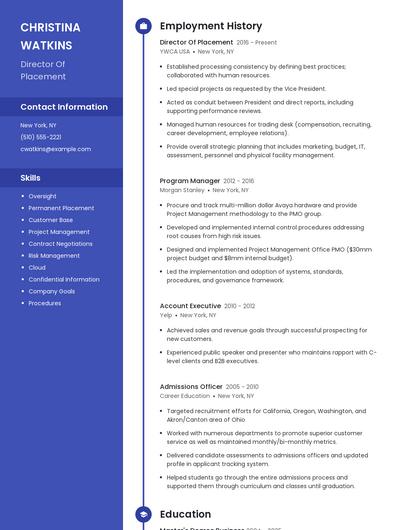 Director Of Placement Resume