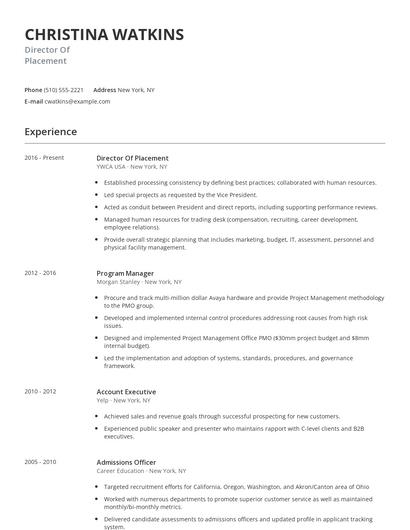 Director Of Placement Resume