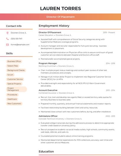 Director Of Placement Resume