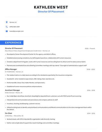 Director Of Placement Resume