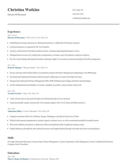 Director Of Placement Resume