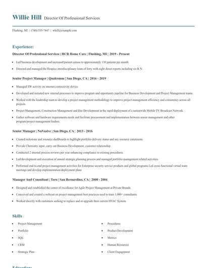 Director Of Professional Services Resume