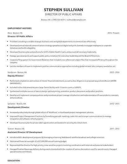 Director Of Public Affairs Resume