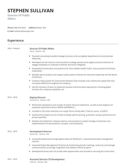 Director Of Public Affairs Resume