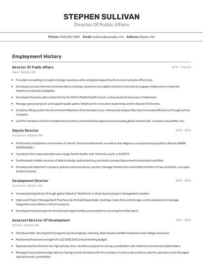 Director Of Public Affairs Resume