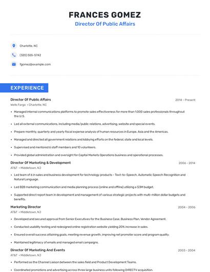 Director Of Public Affairs Resume