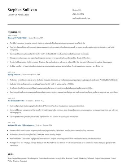 Director Of Public Affairs Resume
