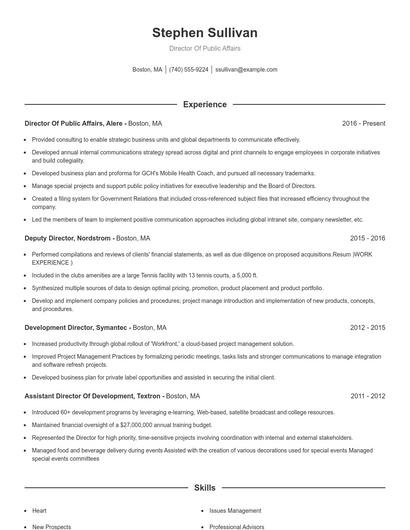 Director Of Public Affairs Resume
