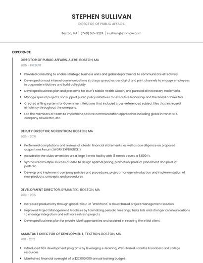 Director Of Public Affairs Resume