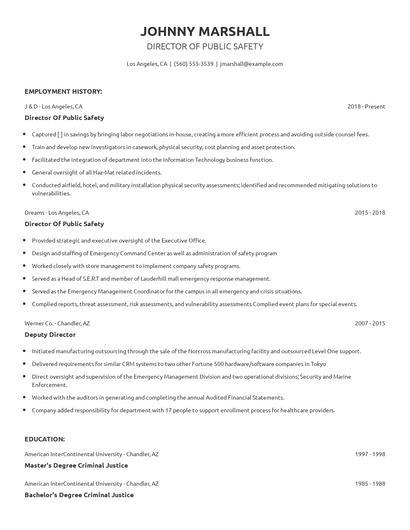 Director Of Public Safety Resume