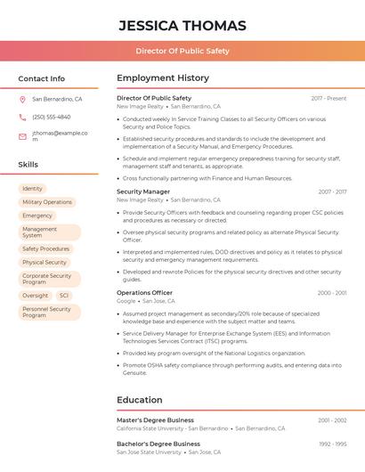 Director Of Public Safety Resume