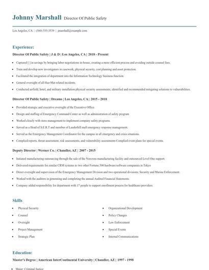 Director Of Public Safety Resume