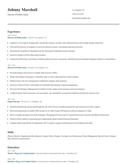 Director Of Public Safety Resume