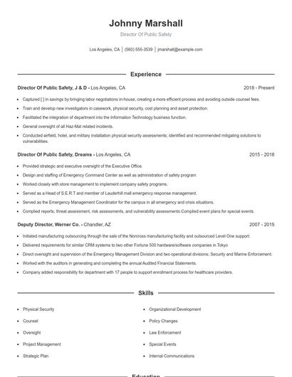 Director Of Public Safety Resume