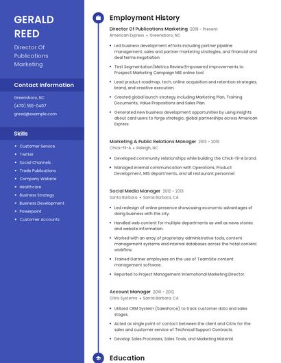 Director Of Publications Marketing Resume