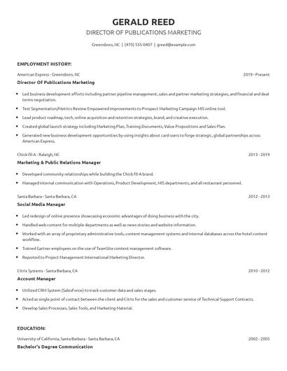 Director Of Publications Marketing Resume