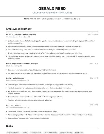 Director Of Publications Marketing Resume