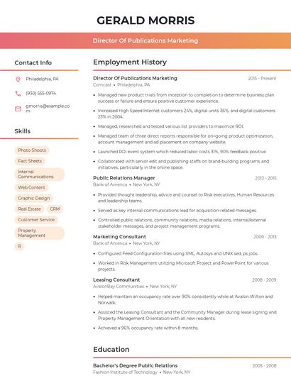 Director Of Publications Marketing Resume
