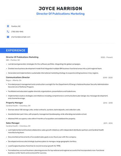 Director Of Publications Marketing Resume