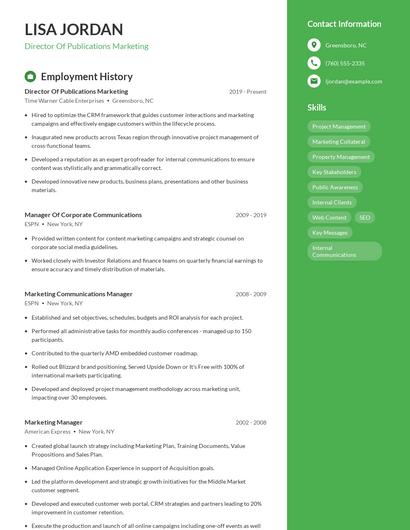 Director Of Publications Marketing Resume