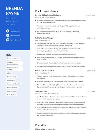 Director Of Publications Marketing Resume