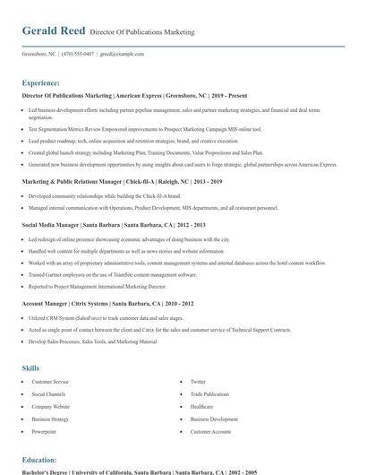 Director Of Publications Marketing Resume