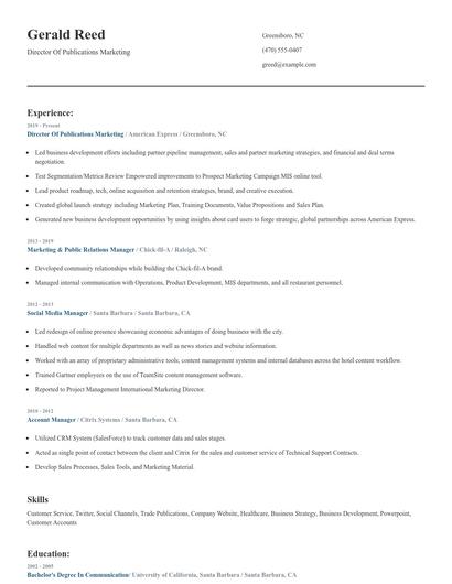 Director Of Publications Marketing Resume
