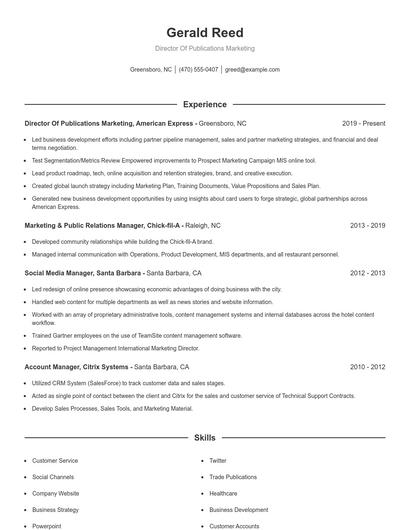 Director Of Publications Marketing Resume