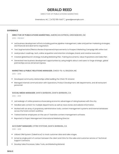 Director Of Publications Marketing Resume