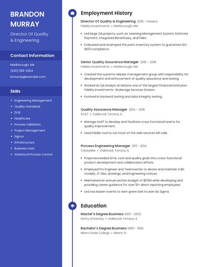 Director Of Quality & Engineering Resume