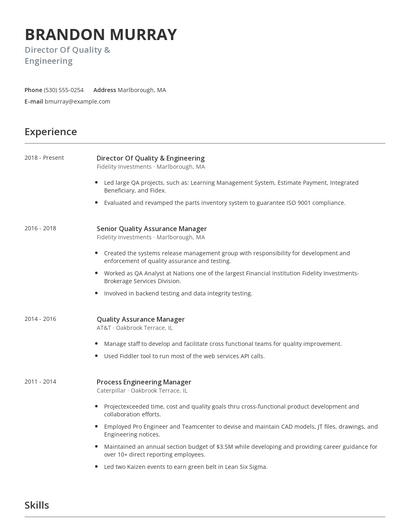 Director Of Quality & Engineering Resume