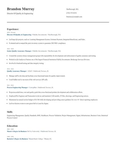 Director Of Quality & Engineering Resume