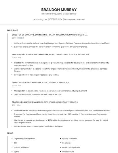 Director Of Quality & Engineering Resume
